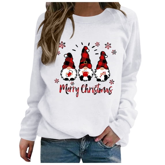 Tiqkatyck Sweatshirt for Women, Women's Dwarf Print Long Sleeve Casual Pullover, Sweatshirt for Women, Tops for Women Trendy, Casual Tops for WomenWhite XXXL