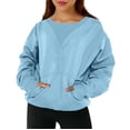 thumbnail image 1 of Tiqkatyck Sweatshirt for Women, Women's Fashionable Solid Color Pullover Loose Ribbed Splicing Long Sleeve Pocket Top Sweatshirt Womens Tops Blue, 1 of 7