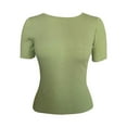 thumbnail image 1 of Tiqkatyck Women Summer Tops, Women's Fashion Short Sleeve Solid Color Round Neck Bottoming Tight Ice Silk T Shirts, Shirts for Women Green M, 1 of 6