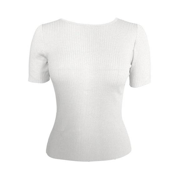 Tiqkatyck Women Summer Tops, Women's Fashion Short Sleeve Solid Color Round Neck Bottoming Tight Ice Silk T Shirts, Shirts for Women White XL