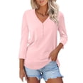 thumbnail image 1 of Tiqkatyck Women Summer Tops, Women's V Neck Door Cylinder Solid Color Casual Long Sleeve Shirts, Summer Tops for Women, Shirts for Women Pink S, 1 of 6