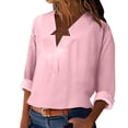 thumbnail image 1 of Tiqkatyck Women Summer Tops, Womens Long Sleeve Cotton Linen Blouse Loose Fit Casual V Neck Tops, Summer Tops for Women, Shirts for Women Pink L, 1 of 9