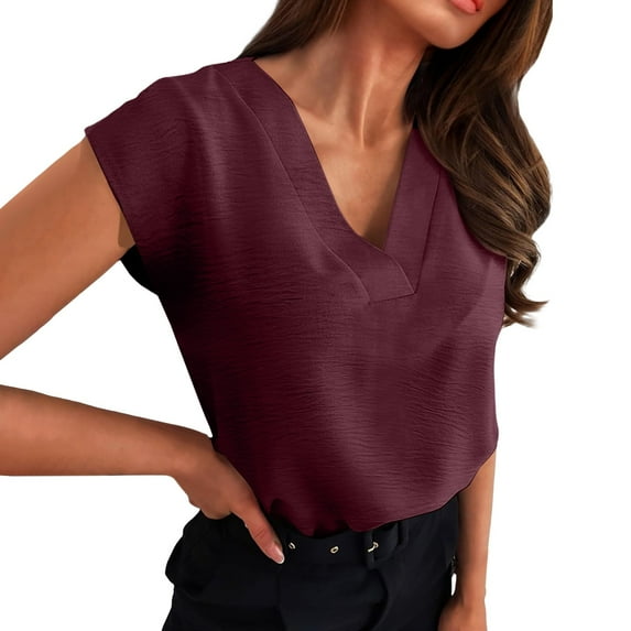 Tiqkatyck Tank Tops for Women Trendy Summer Tops for Women Bat Short Sleeve Shirt Blouse Casual Shirts V Neck Sleeveless Tunic Tops Summer Tops for Women Wine XL