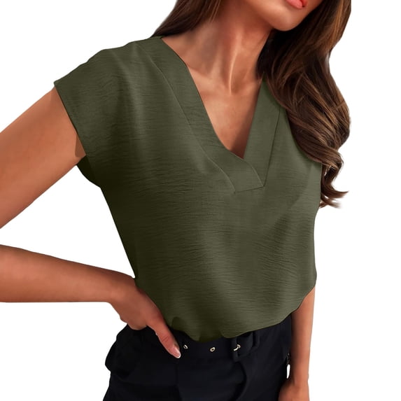 Tiqkatyck Tank Tops for Women Trendy Summer Tops for Women Bat Short Sleeve Shirt Blouse Casual Shirts V Neck Sleeveless Tunic Tops Summer Tops for Women Army Green L