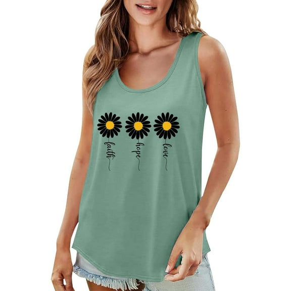 Tiqkatyck Tank Tops for Women Trendy Women's 2025 Chic Round Neck Short Sleeve Shirts 2D Printed Casual Loose Fit Vest Sleeveless Tunic Tops Summer Tops for Women Mint Green XL