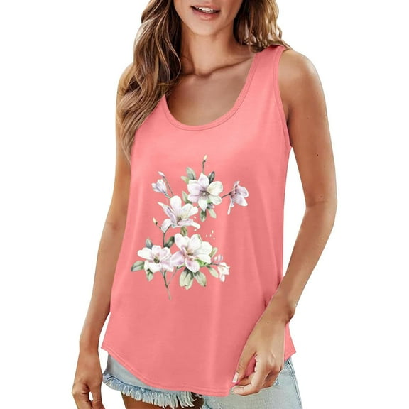 Tiqkatyck Tank Tops for Women Trendy Women's 2025 Chic Round Neck Short Sleeve Shirts 2D Printed Casual Loose Fit Vest Sleeveless Tunic Tops Summer Tops for Women Pink L
