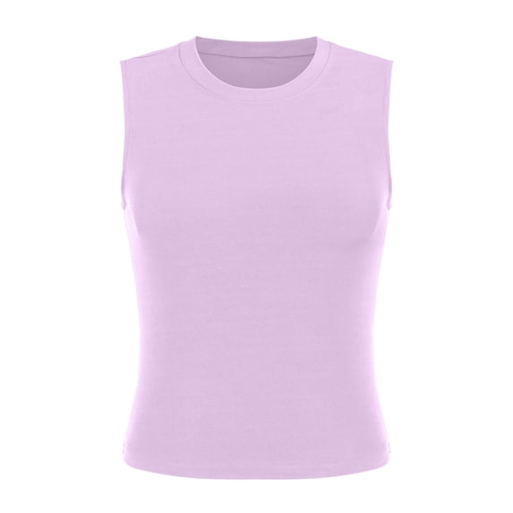 Tiqkatyck Tank Tops for Women Trendy Womens Turtleneck Sleeveless Shirt Solid Women's Blouse Slim Fit Short Sleeve Crew Neck Tight T Shirts Summer Tops for Women Purple M