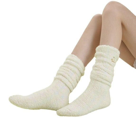 Tiqkatyck Thigh High Stockings Women Girls Mesh Fleece Embroidery Towel Warm Long Over Knee Indoor Socks Compression Socks Beige