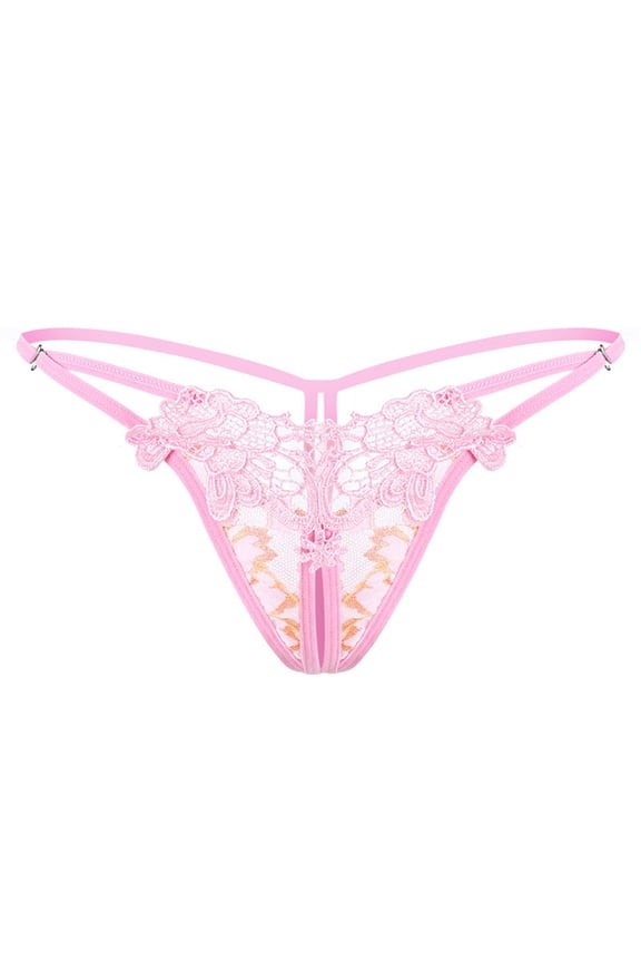 Thongs for Women, Clearance, Women Hollow Embroidered Panties Low Waist Alluring Thong Side Open Stretch Panties , Womens Underwear, Women Alluring G String Thongs Pink