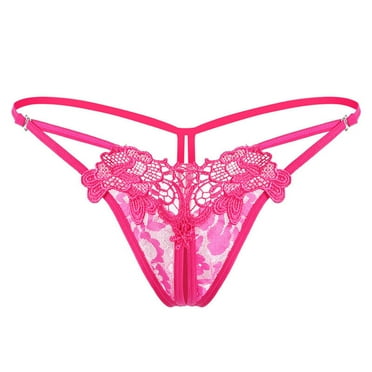 Tiqkatyck Thongs for Women, Clearance, Women Hollow Embroidered Panties Low Waist Alluring Thong Side Open Stretch Panties , Womens Underwear, Women Alluring G String Thongs Hot Pink