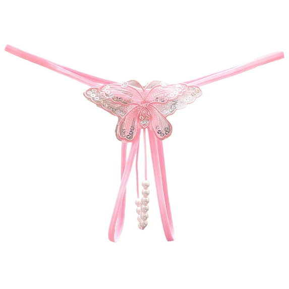 Tiqkatyck Thongs for Women, Clearance, Women Alluring Embroidered Butterfly Beads Massage Thong Low Rise Open Range Sequins Underpants , Womens Underwear, Women Alluring G String Thongs Pink