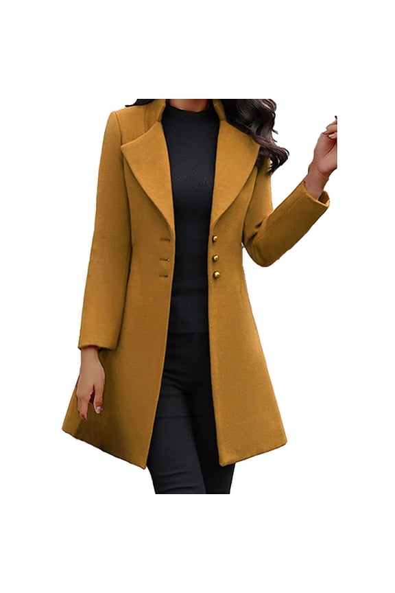 Trench Coat Clearance Women Clothing Women Fashion Long Sleeve Woolen Tops Lapel Solid Color Long Jacket Coat winter coat Gold Gold XL