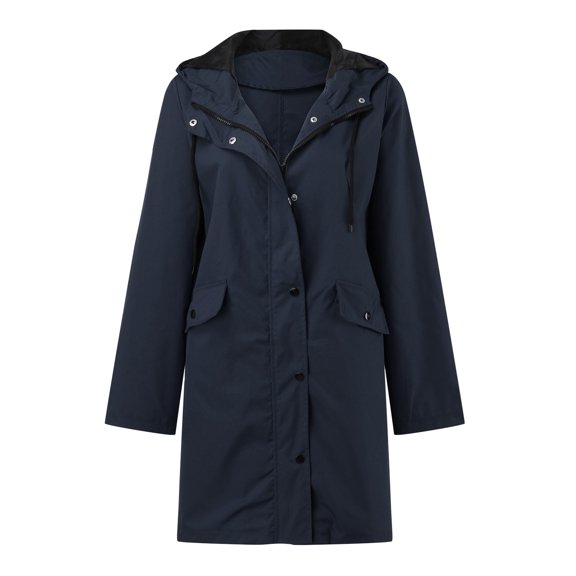 Tiqkatyck Trench Coat Rain Jacket Womens Breathable Large Sizes Black Softshell Jacket Outdoor Transition Lightweight Jacket with Hood for Spring Fall Hik Clearance Long Sleeve Tops Dark Blue S