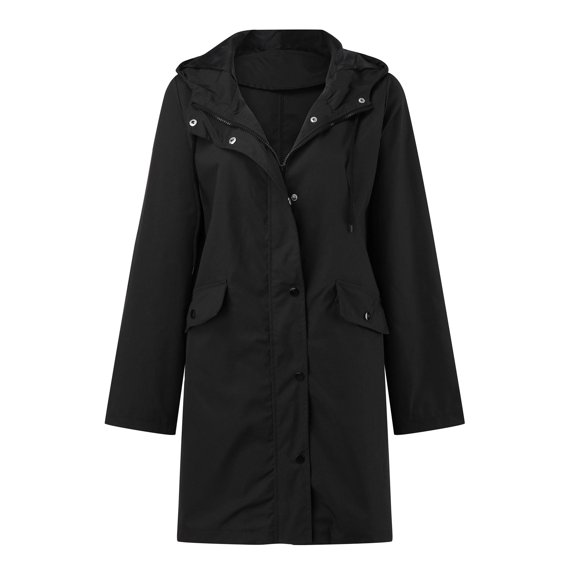 Tiqkatyck Trench Coat Rain Jacket Womens Breathable Large Sizes Black Softshell Jacket Outdoor Transition Lightweight Jacket with Hood for Spring Fall Hik Clearance Long Sleeve Tops Black S