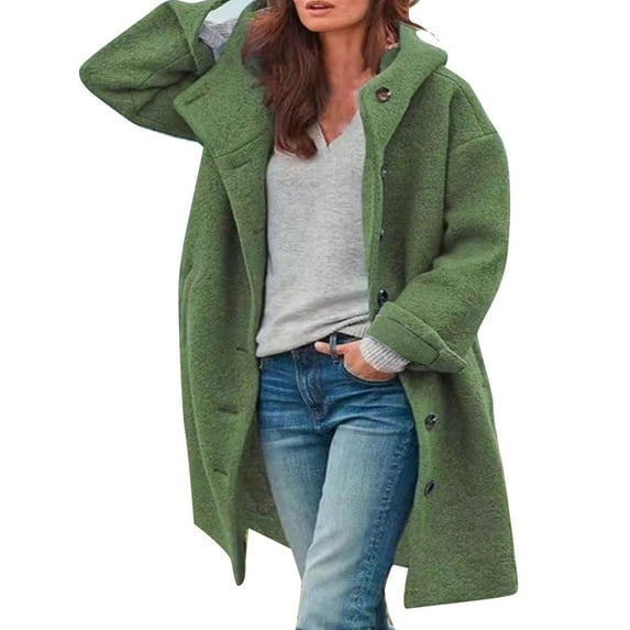 Tiqkatyck Trench Coat on Sale, Women's Long Sleeve Casual Fleece Fuzzy Jacket Loose Fit Warm Winter Outerwear Fashion Lapel Jacket Coats Winter Coats for Women, Pea Coats for Women Green L