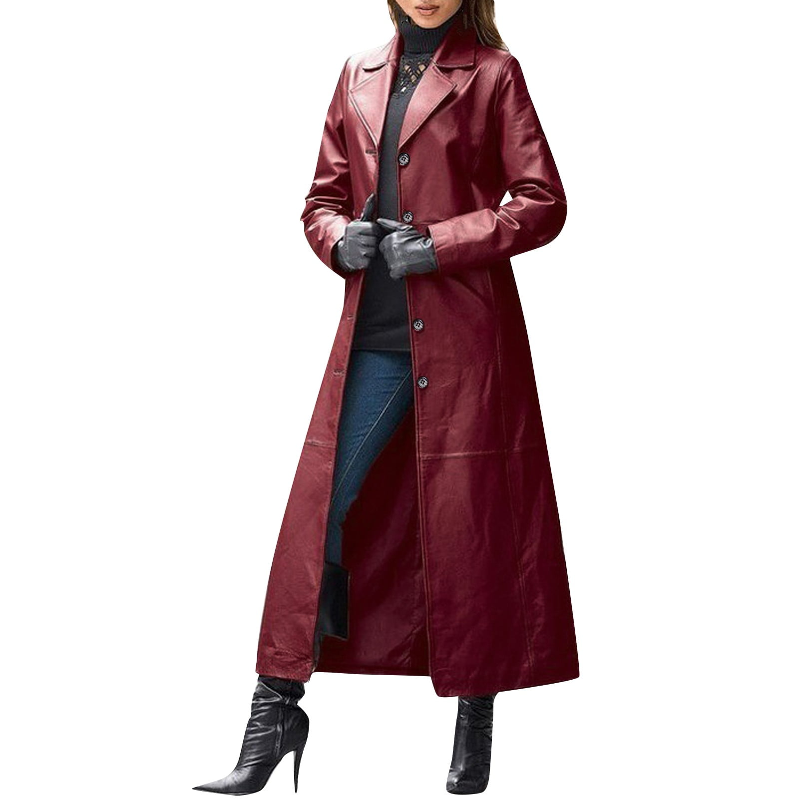 Red leather trench coat women's new arrivals