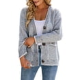 thumbnail image 1 of Tiqkatyck Trench Coat Women's Contrasting Button Pocket Fall/Winter Sweater Cardigan Jacket Plus Size Tops Clearance Long Sleeve Tops Dark Gray L, 1 of 5