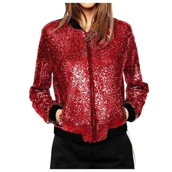 Tiqkatyck Trench Coat Women's Fashion Sports Style Long Sleeve Sequins Baseball Jersey Tassel Lapel Zipper Loose Jacket Plus Size Tops Clearance Long Sleeve Tops S