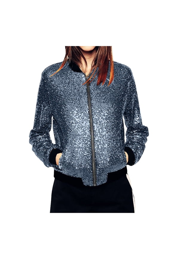 Trench Coat Women's Fashion Sports Style Long Sleeve Sequins Baseball Jersey Tassel Lapel Zipper Loose Jacket Plus Size Tops Clearance Long Sleeve Tops XXL
