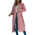 thumbnail image 1 of Tiqkatyck Trench Coat Women's Trench Coat Long Double Breasted Fall Fashion 2023 Classic Lapel Slim Overcoat Outerwear with Belt Plus Size Tops Clearance Long Sleeve Tops Pink L, 1 of 5