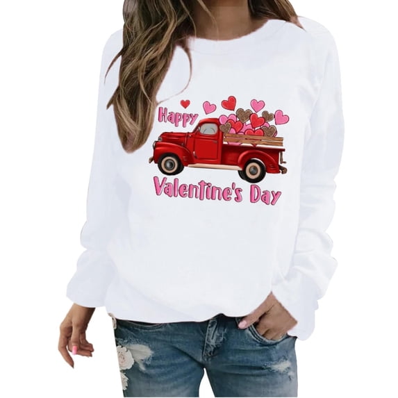 Tiqkatyck Valentine Shirts for Women, Women's 2024 Valentine's Day Sweatshirt Cute Heart Shaped Print Pullover Crewneck Long Sleeve Shirt, Valentine Sweatshirts for Women, Valentines Day Gifts White
