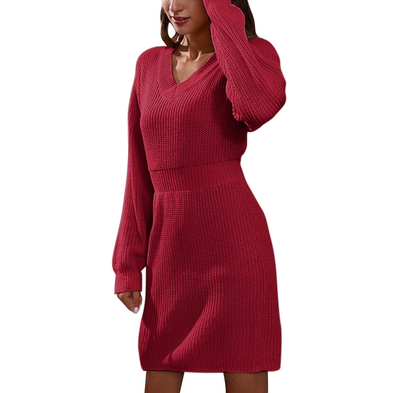 Tiqkatyck Winter Dresses for Women 2024 Clearance Women V Neck Shoulder Drop Long Sleeve