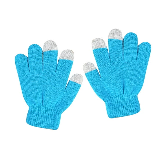 Tiqkatyck Winter Gloves Clearance Children's Non Slip Gloves Stretch Knitted Wool Show Finger Solid Color Cycling Gloves Womens Gloves Winter Gloves for Cold Weather Light Blue