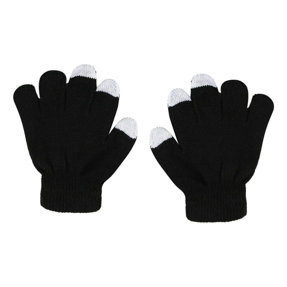 Tiqkatyck Winter Gloves Clearance Children's Non Slip Gloves Stretch Knitted Wool Show Finger Solid Color Cycling Gloves Womens Gloves Winter Gloves for Cold Weather Black