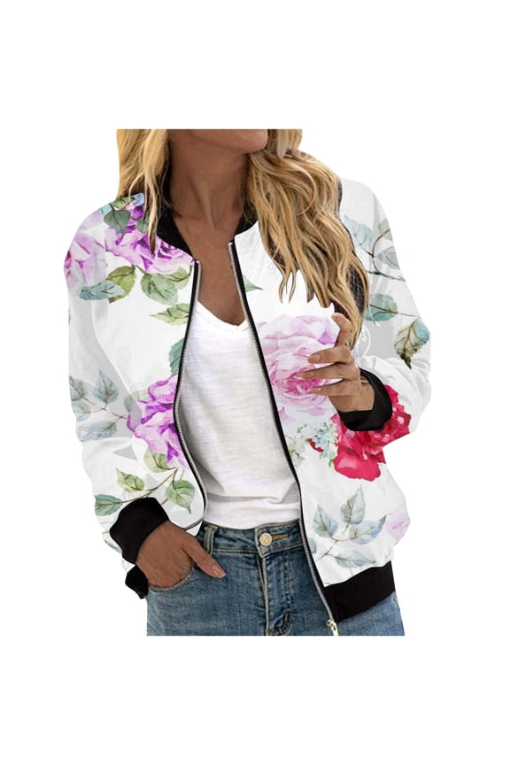 Winter Jackets Clearance, Women Autumn Fashion Leisure Square Thin Jacket with Flap Pocket Jacket with Elastic Hem and Cuffs Coat Baseball Top for Women White S