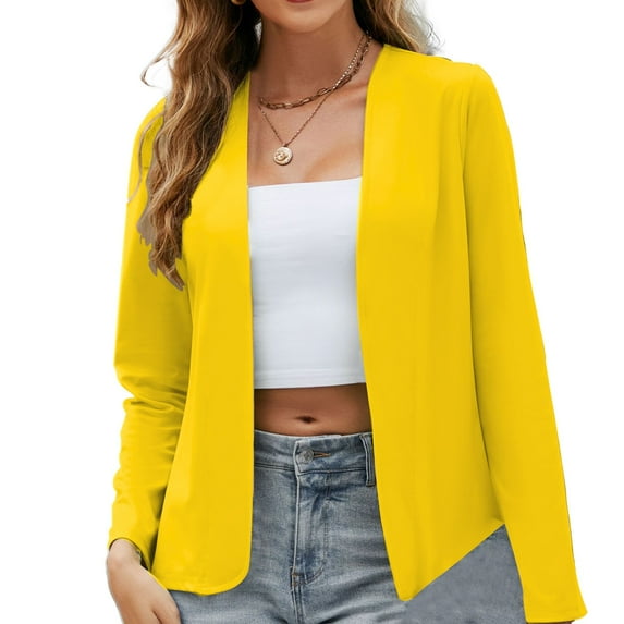 Tiqkatyck Winter Jackets Clearance, Women's Autumn Solid Color Collarless Slim Fit Long Sleeve Suit Jackets for Women Yellow XXXXL