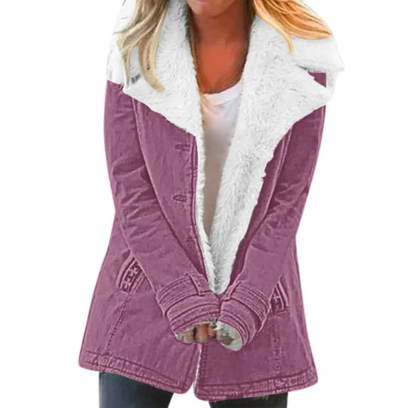 Tiqkatyck Winter Jackets for Women, Women Casaul Winter Fashion Long Sleeve Solid Cardigan Pocket Button Top Sweater Knit Hooded Coat Plush Fleece Jacket Women, Winter Coats for Women Purple L