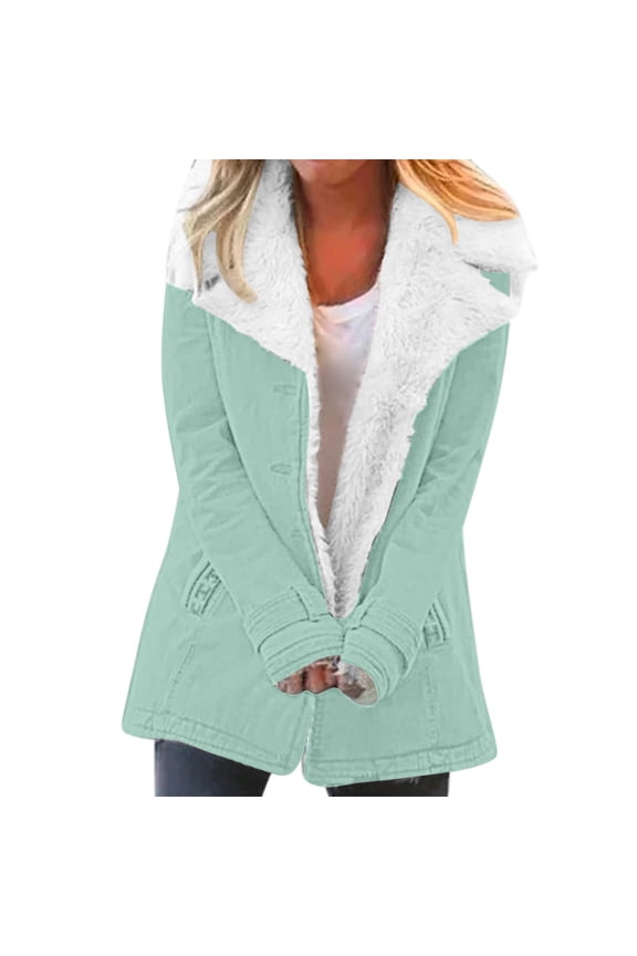 Winter Jackets for Women, Women Casaul Winter Fashion Long Sleeve Solid Cardigan Pocket Button Top Sweater Knit Hooded Coat Plush Fleece Jacket Women, Winter Coats for Women Mint Green S