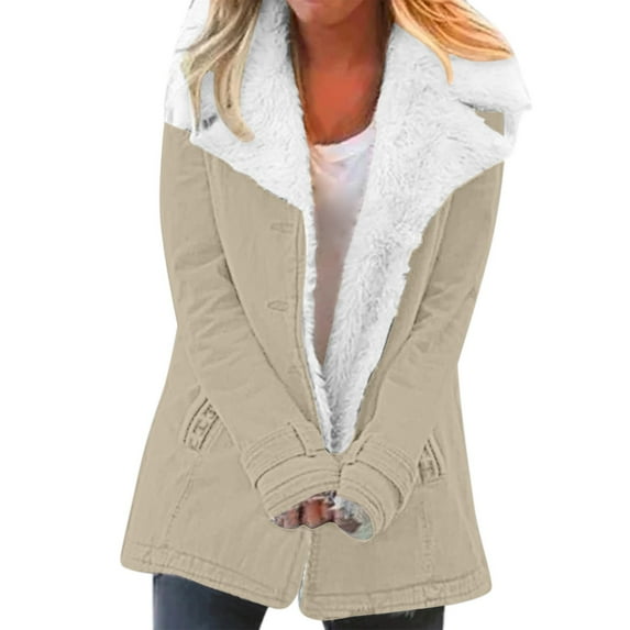 Tiqkatyck Winter Jackets for Women, Women Casaul Winter Fashion Long Sleeve Solid Cardigan Pocket Button Top Sweater Knit Hooded Coat Plush Fleece Jacket Women, Winter Coats for Women Beige L