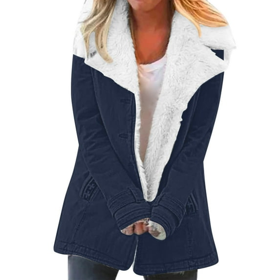 Tiqkatyck Winter Jackets for Women, Women Casaul Winter Fashion Long Sleeve Solid Cardigan Pocket Button Top Sweater Knit Hooded Coat Plush Fleece Jacket Women, Winter Coats for Women Navy S