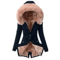 thumbnail image 1 of Tiqkatyck Winter Jackets for Women, Women Plus Size Coat Lapel Collar Long Sleeve Jacket Vintage Thick Coat Warm Hooded Coat Outerwear Jackets Fleece Jacket Women, Winter Coats for Women Navy L, 1 of 3