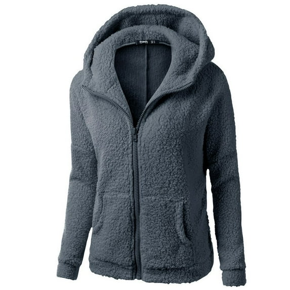 Tiqkatyck Winter Jackets for Women, Women Winter Plush Coat Cotton Zipper Hooded Coat Wool Warm Coat Women's Coat Fleece Jacket Women, Winter Coats for Women Light Gray L