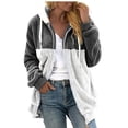 thumbnail image 1 of Tiqkatyck Winter Jackets for Women, Women's Fashion Casual Patchwork Hooded Zipper Plush Jacket with Pocket Fleece Jacket Women, Winter Coats for Women Dark Gray XXXL, 1 of 5