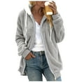 thumbnail image 1 of Tiqkatyck Winter Jackets for Women, Women's Solid Color Plush Coat Hooded Pullover Warm Wool Coat Zipper Top Fleece Jacket Women, Winter Coats for Women Gray XL, 1 of 7