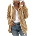 thumbnail image 1 of Tiqkatyck Winter Jackets for Women, Women's Solid Color Plush Coat Hooded Pullover Warm Wool Coat Zipper Top Fleece Jacket Women, Winter Coats for Women Khaki M, 1 of 9
