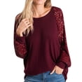 thumbnail image 1 of Tiqkatyck Women Summer Tops Clearance, Women's Sequin Stitched Long Sleeve Women's Round Neck Loose Raglan Sleeve Sweatshirt for Women, Tops for Women Trendy, Casual Tops for Women Wine XL, 1 of 7