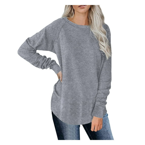 Tiqkatyck Women Summer Tops Clearance, Womens Tunic Tops Long Sleeve High Low Casual Shirts Blouses Fall Winter, Sweatshirt for Women, Tops for Women Trendy Grey M