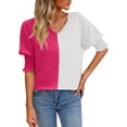 thumbnail image 1 of Tiqkatyck Women Summer Tops, Women's 3/4 Sleeve V Neck Loose Sleeve Color Block T Shirts, Shirts for Women White XL, 1 of 7