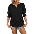 thumbnail image 1 of Tiqkatyck Women Summer Tops, Women's Fashion Short Sleeve Solid Color Loose V Neck Bat Sleeve Casual T Shirts, Shirts for Women Black L, 1 of 6