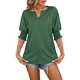 thumbnail image 1 of Tiqkatyck Women Summer Tops, Women's Fashion Short Sleeve Solid Color Loose V Neck Bat Sleeve Casual T Shirts, Shirts for Women Green M, 1 of 6