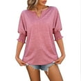 thumbnail image 1 of Tiqkatyck Women Summer Tops, Women's Fashion Short Sleeve Solid Color Loose V Neck Bat Sleeve Casual T Shirts, Shirts for Women Pink XL, 1 of 6