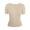 thumbnail image 1 of Tiqkatyck Women Summer Tops, Women's Fashion Short Sleeve Solid Color Round Neck Bottoming Tight Ice Silk T Shirts, Shirts for Women Beige L, 1 of 5