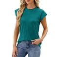thumbnail image 1 of Tiqkatyck Women Summer Tops, Women's Fashion Short Sleeve Solid Color Round Neck Loose T Shirts, Shirts for Women Light Blue L, 1 of 6