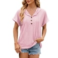 thumbnail image 1 of Tiqkatyck Women Summer Tops, Women's Solid Color Button Hooded Loose Short Sleeve Shirts, Shirts for Women Pink XXL, 1 of 5