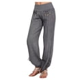 thumbnail image 1 of Tiqkatyck Women's Pants Fashion Women Solid Buttons Cotton and Linen Casual Loose Trouser Wide Leg Pants Wide Leg Pants for Women Grey, 1 of 7