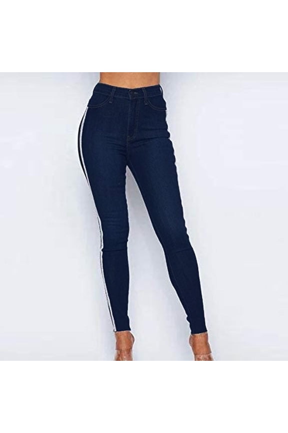 Women's Pants Fashion Women Solid Color Long Jeans Classic High Waist Denim Skinny Jeans Womens Jeans Navy Blue